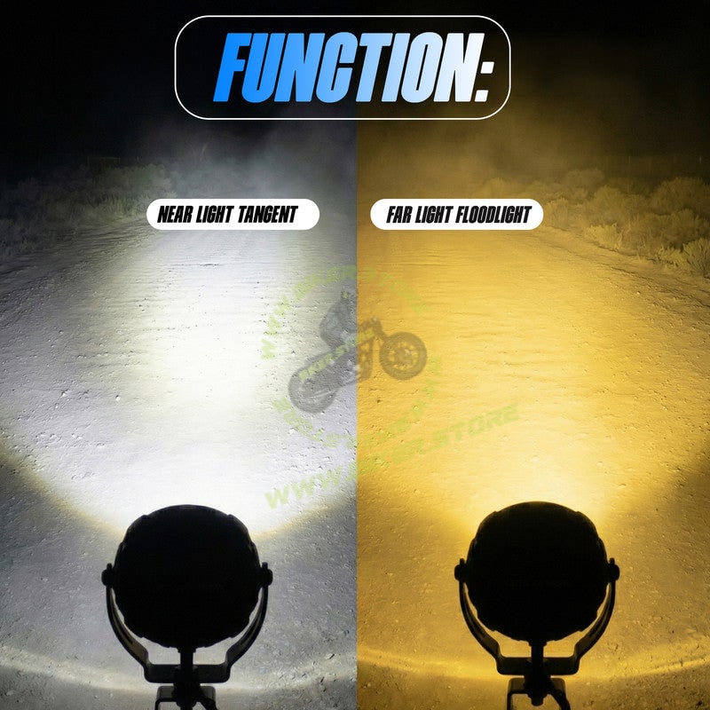 MOTO GENIUS VK50S 90W High Power LED Spotlight for Car, Bike & Truck | Dual Beam Yellow & White | 12V–36V Waterproof with Harness - Biker.Store - www.biker.store