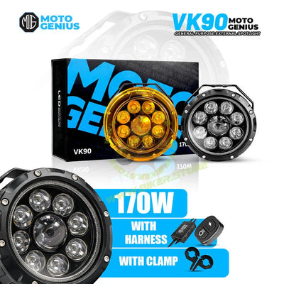 MOTO GENIUS VK90 170W LED Fog Lights with Harness and Yellow Cap | High Power Auxiliary Fog Lamp for Cars, Bikes & Trucks - Biker.Store - www.biker.store