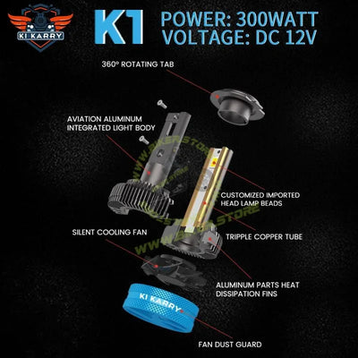 Ki Karry 300 WATTS LED Car Headlight Bulb, White Light, (Pack of 2 with 12 months Warranty) (H4/H19 Fitting) - Biker.Store - www.biker.store