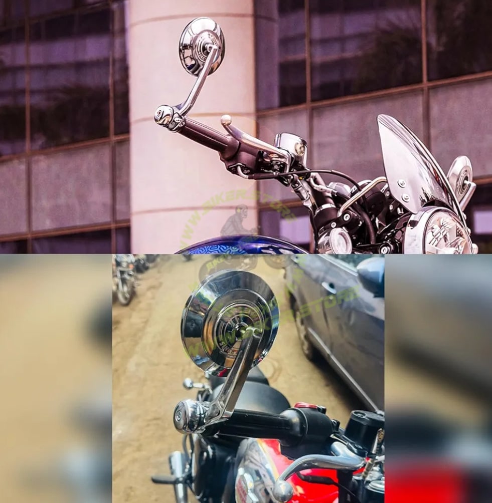 Royal Enfield Bar End Chrome Mirror Premium Chrome Bar-End Mirrors for Royal Enfield | Wide Clear View | Strong & Vibration-Resistant | Easy Fit Handle Bar End Fitting Royal Enfield All Models - Biker.Store - www.biker.store