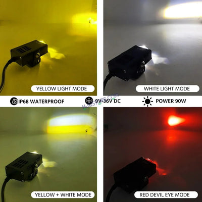 HJG Waymaker Fog Light Dual Colour Fog Light Mini Drive Yellow White & Red Devil Eye Slim Drive Light Version 4 With Red Devil Eye And Wiring With Canbus Universal For All Cars and Motorcycles (2Pcs) HJG - Biker.Store - www.biker.store