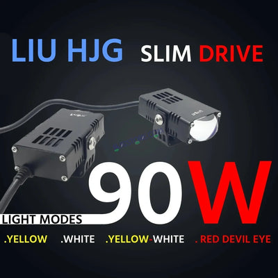 HJG Waymaker Fog Light Dual Colour Fog Light Mini Drive Yellow White & Red Devil Eye Slim Drive Light Version 4 With Red Devil Eye And Wiring With Canbus Universal For All Cars and Motorcycles (2Pcs) HJG - Biker.Store - www.biker.store
