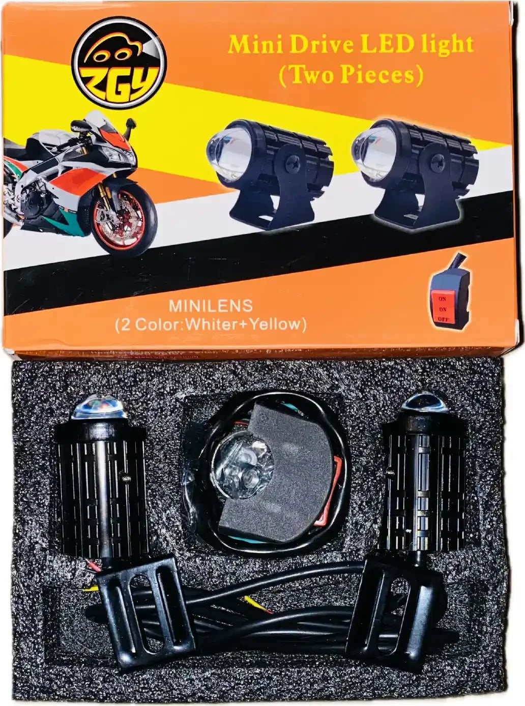 Original Mini Drive LED Fog Light Bulb Lamp For Cars and Motorcycles Dual Color (White & Yellow) With Cooling Fan 2Pcs (Switch Included) - Biker.Store - www.biker.store