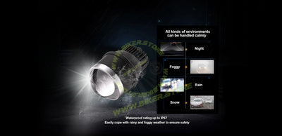 IPHCAR M617 3 Inch BI-LED (TRI COLOR) Laser Fog Lamp Projector 3 Inch High/Low beam With Integrated HID | For Four Wheelers - Biker.Store - www.biker.store