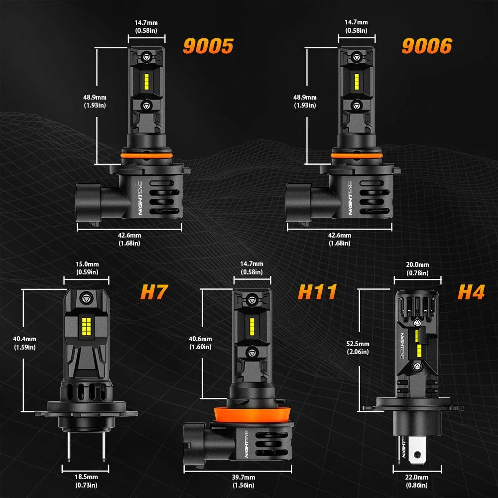 NightEye A315-S7 H8/H9/H11/H16 Pair 20000LM 6500K LED Car Headlight Bulbs 70W Auto Headlamp IP68 Waterproof for Modification Cars - Type H8/H9/H11/H16 - Biker.Store - www.biker.store