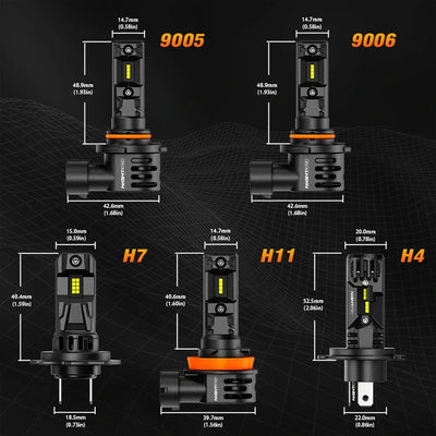 NightEye A315-S7 H8/H9/H11/H16 Pair 20000LM 6500K LED Car Headlight Bulbs 70W Auto Headlamp IP68 Waterproof for Modification Cars - Type H8/H9/H11/H16 - Biker.Store - www.biker.store