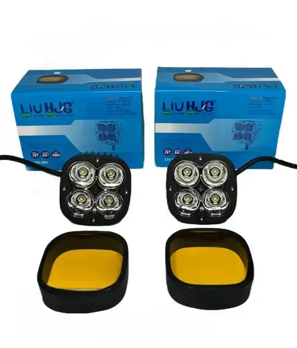HJG Original 4 LED CREE 60W Fog Light Auxiliary Light For All Motorcycles With Yellow Filter Cap (2 Pcs) - Biker.Store - www.biker.store