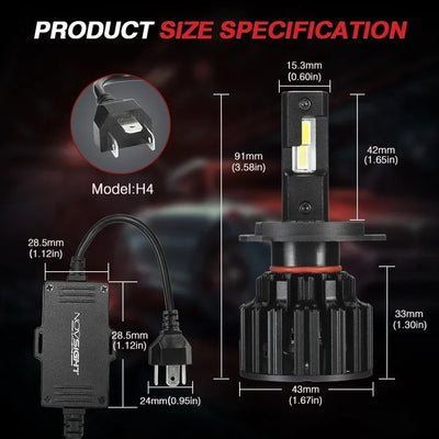 NightEye NOVSIGHT A397-F06 100W 6000K Super Brightness Car Headlights Bulbs H4 Fog Lamp - Biker.Store - www.biker.store