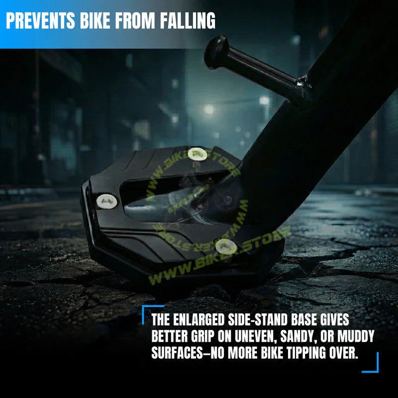 MG Universal Aluminum Two Wheeler Kickstand Extender | Side Stand Extension Pad Support Plate | Anti-Skid Enlarged Base Foot for Scooty Stability - Biker.Store - www.biker.store