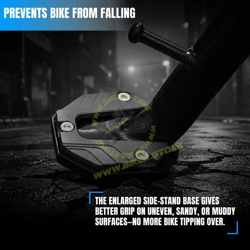 MG Universal Aluminum Two Wheeler Kickstand Extender | Side Stand Extension Pad Support Plate | Anti-Skid Enlarged Base Foot for Scooty Stability - Biker.Store - www.biker.store