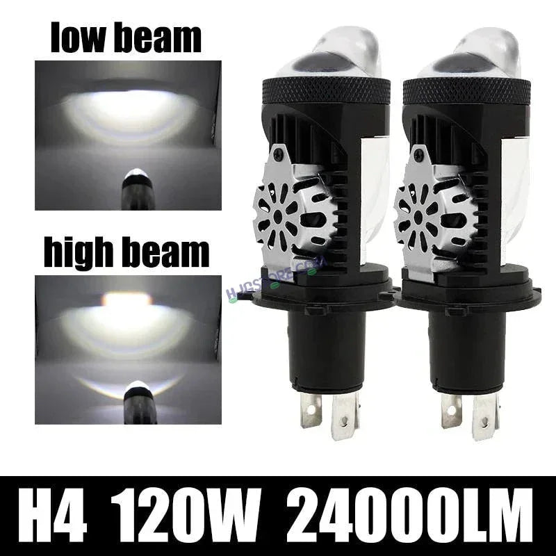 HJG RTD Lens H4 New Model RTD Lens Dual Projector Lens H4 LED Bulb 75W HJG Projector Light H4 LED Mini Projector Lens with Fan Bulb 12000LM Conversion Kit Hi/Lo Beam Headlight 12V/24V for Motorcycle/Car, Set of 1, Red Devil DRL/White Hi/Lo 75W - Biker.Store - www.biker.store