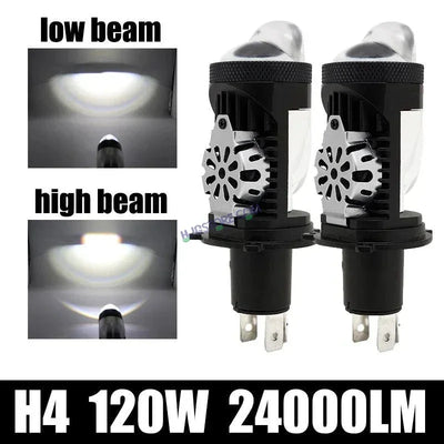 HJG RTD Lens H4 2pc for Car New Model RTD Lens Dual Projector Lens H4 LED Bulb 100W HJG Projector Light H4 LED Mini Projector Lens with Fan Bulb 12000LM Conversion Kit Hi/Lo Beam Headlight 12V/24V for Bike/Car/SUV, Set of 2, Red Devil DRL/White Hi/Lo 2pc - Biker.Store - www.biker.store