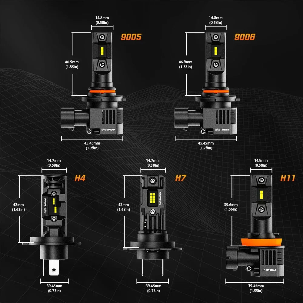 NightEye A315-S10 9005/HB3 2PCS 6500K White LED Car Headlight Bulbs 22000LM/Pair LED Front Headlamp IP68 Waterproof - Type 9005/HB3 - Biker.Store - www.biker.store