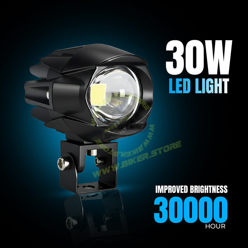 MOTO GENIUS 30W Dual Color DRL LED Laser Shooting Headlight (9–80V) | High Intensity Off-Road Spotlight | Waterproof Auxiliary Spot Lamp for Bike, Motorcycle, Car, Truck & Boat