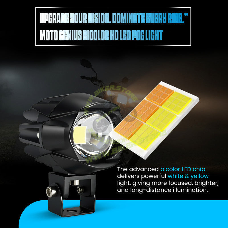 MOTO GENIUS 30W Dual Color DRL LED Laser Shooting Headlight (9–80V) | High Intensity Off-Road Spotlight | Waterproof Auxiliary Spot Lamp for Bike, Motorcycle, Car, Truck & Boat