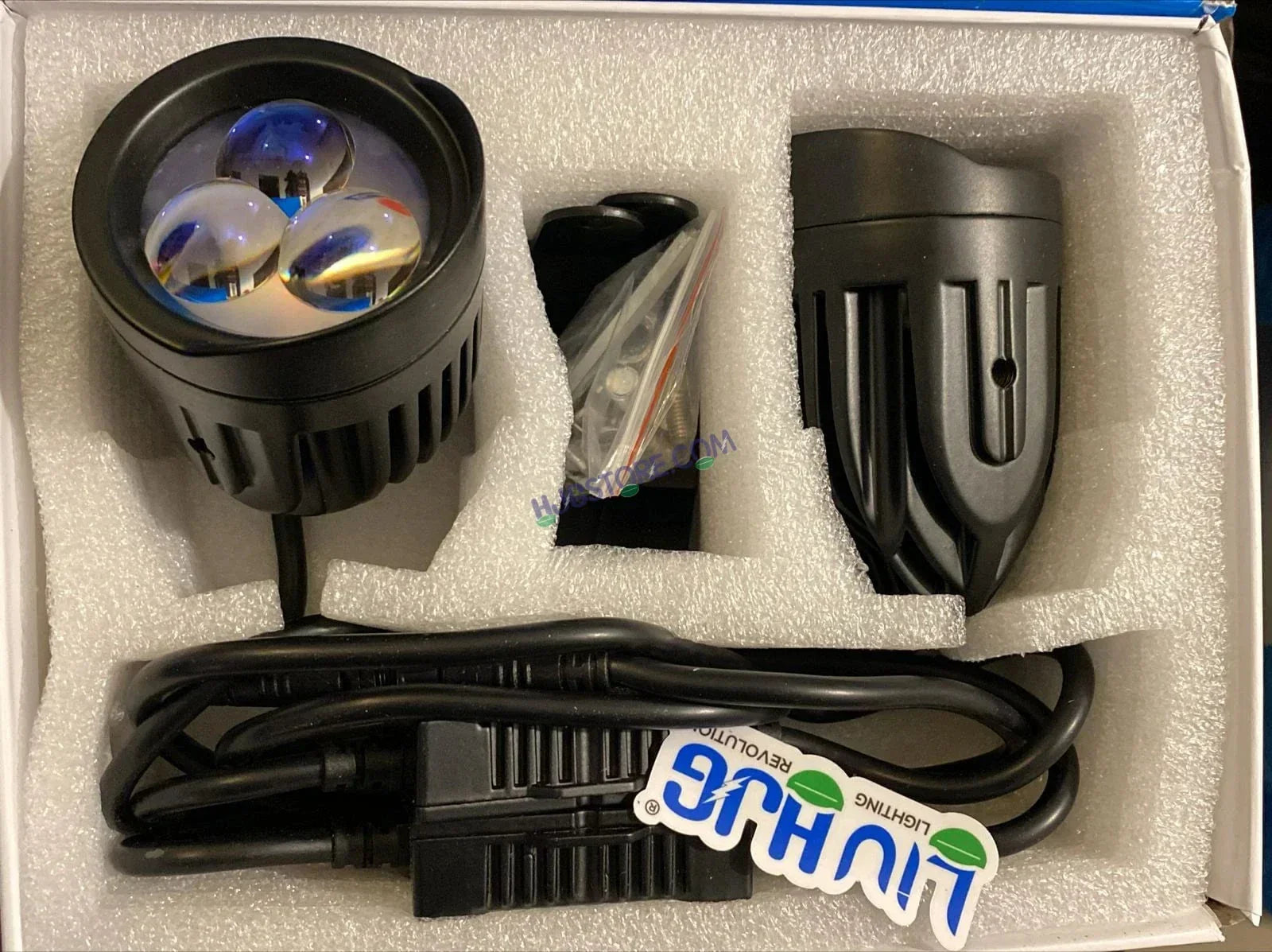 HJG 3 LED Projector Fog Triple Lens 120W Foglight New Model with Power Adaptor Foglight Ultra Wide Dual Intensity LED Driving Fog Lights White/Yellow (2*60W = 120W Total) Universal For All Cars & Bikes HJG New 3 LED Projector Devil HJG 126 Fog - Biker.Store - www.biker.store