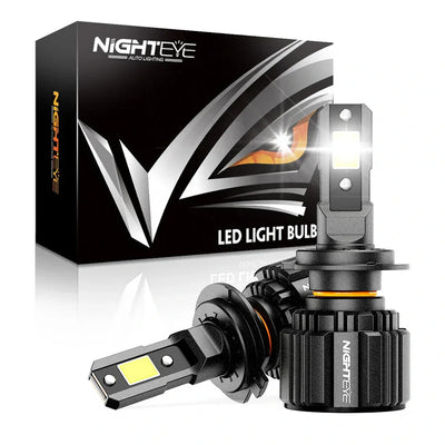 NightEye S4 H7 LED Light Set of 2 - H7 Socket - H7 LED Headlight Bulb for Car and Bike White, 72W, 2 Bulbs - 13000 Lumens ULTRA BRIGHT, Type H7 - Biker.Store - www.biker.store