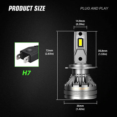 NightEye NovSight A500-N37 H7 DC9-32V LED Headlight H7 Two Pin 22000LM LED Car Lights Bulbs 6500K High & Low Beam 120W/Pair Super Bright - H7 - Biker.Store - www.biker.store