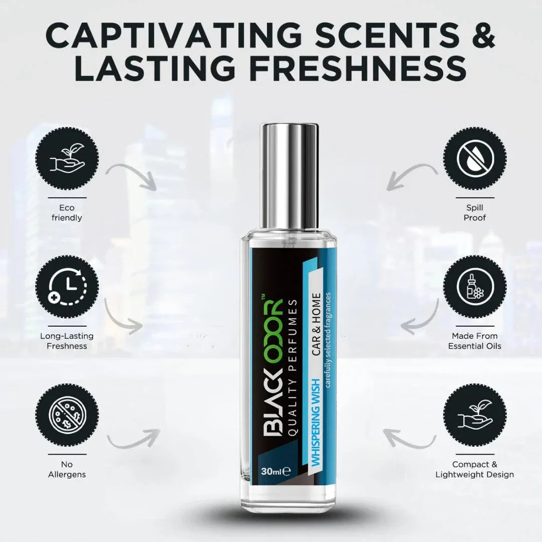 BLACK ODOR BO-34 Whispering Wish Car Freshener Spray | Natural Long-Lasting Car Air Freshener with Bold & Refreshing Fragrance - Biker.Store - www.biker.store
