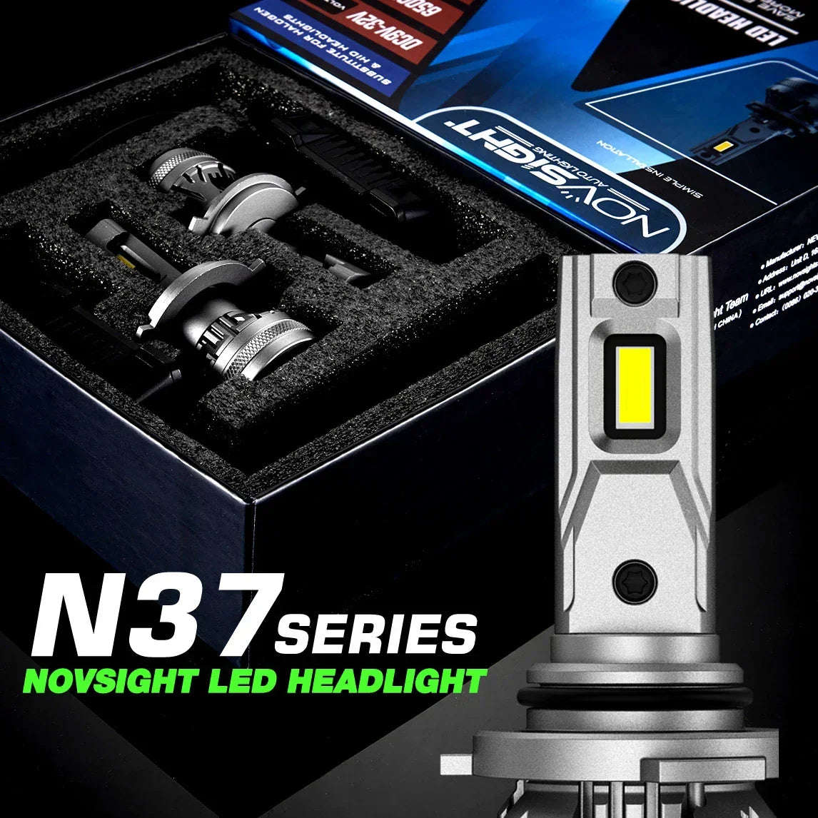 NightEye NovSight A500-N37 H7 DC9-32V LED Headlight H7 Two Pin 22000LM LED Car Lights Bulbs 6500K High & Low Beam 120W/Pair Super Bright - H7 - Biker.Store - www.biker.store