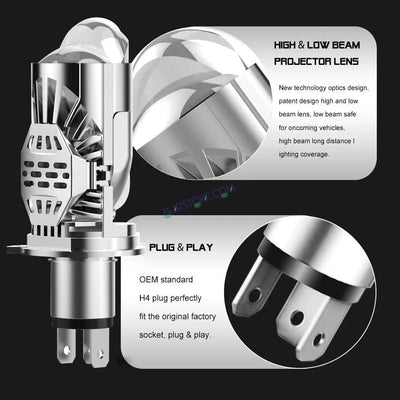 HJG RTD Lens H4 2pc for Car New Model RTD Lens Dual Projector Lens H4 LED Bulb 100W HJG Projector Light H4 LED Mini Projector Lens with Fan Bulb 12000LM Conversion Kit Hi/Lo Beam Headlight 12V/24V for Bike/Car/SUV, Set of 2, Red Devil DRL/White Hi/Lo 2pc - Biker.Store - www.biker.store