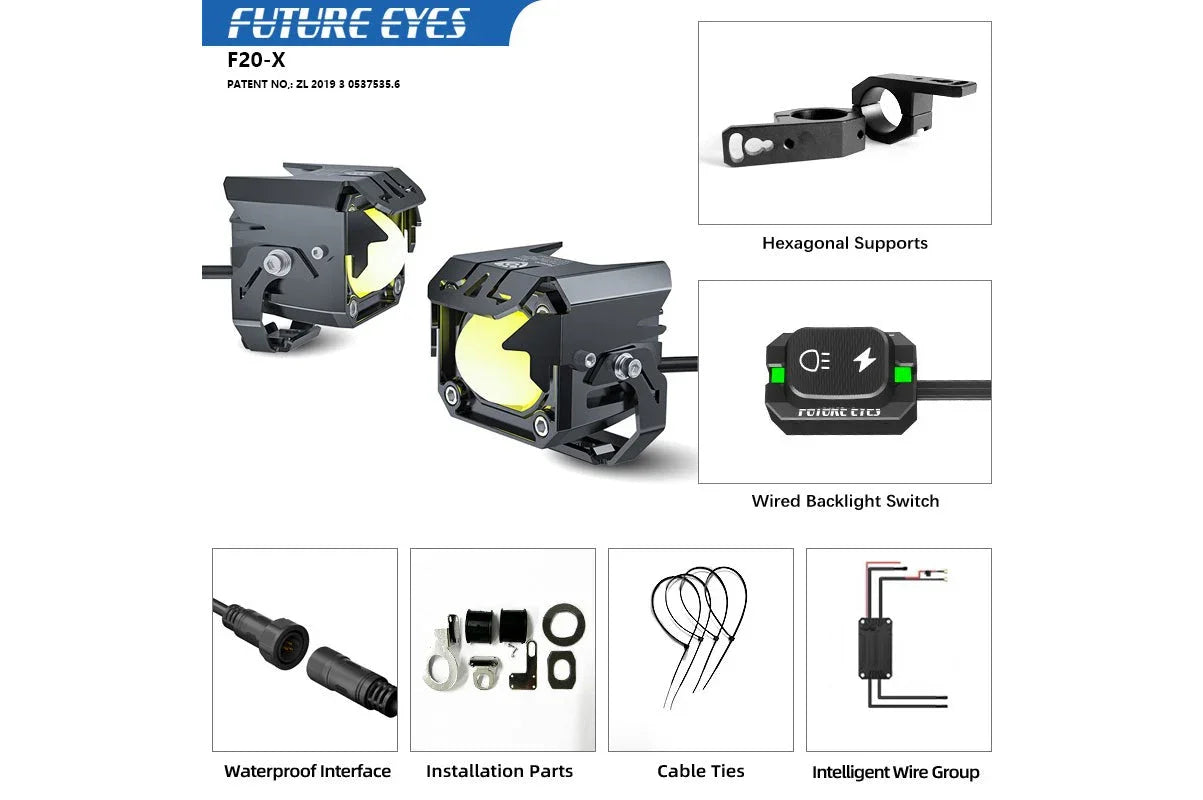 Future Eyes F20-X Auxiliary Lights - Biker.Store - www.biker.store