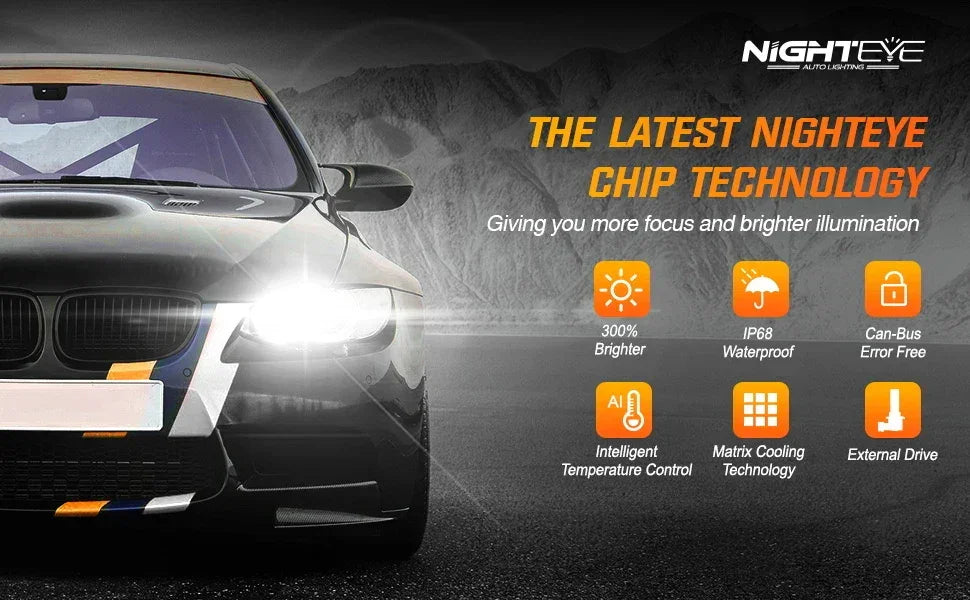 NightEye A315-S6 H7 Two Pin 6500K White 2PCS Car LED Headlight Bulb 14,000LM/Pair LED Headlamp IP Waterproof - Type H7 - Biker.Store - www.biker.store