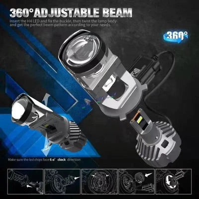 HJG Y6 Projector Lens Set of 2 H4 LED Bulb 100W Car HJG Y6 Projector Light Lamp H4 LED Mini Projector Lens with Fan for Bike & Car Bulb 7000LM Conversion Kit Hi/Lo Beam Headlight 12V/24V for Motorcycle & Car, Set of 2, Car, White - Biker.Store - www.biker.store