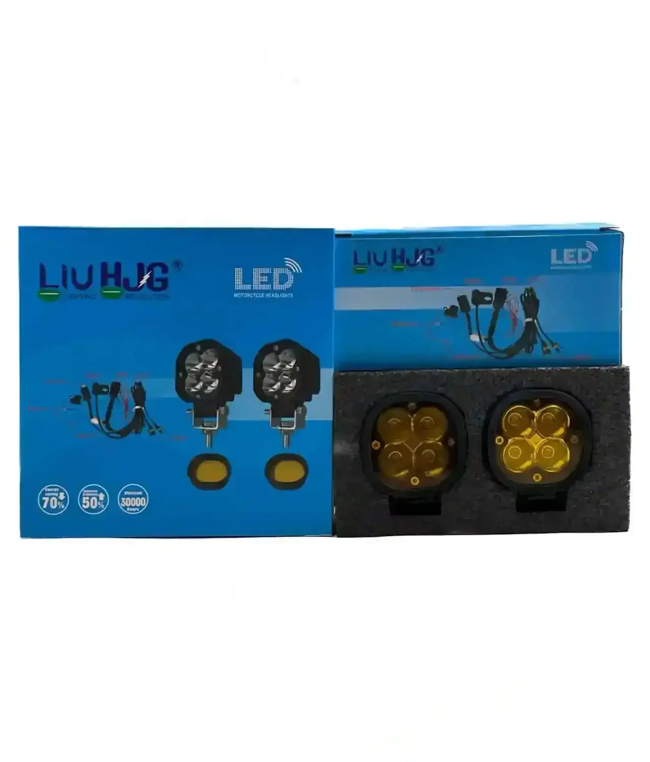 Original HJG 4x4 Mini CREE LED 40W Mini CREE Fog Light Auxiliary Light For All Motorcycles With Wiring Harness, Switch & Yellow Filter Cap - Biker.Store - www.biker.store
