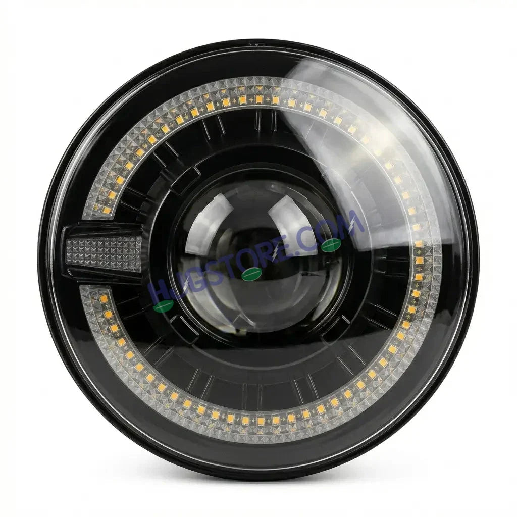 HJG C-320 7 Inch Headlight Set Pack of 2 108W Projector Ultra Wide 7 Inch Headlight Assembly 2pc C-320 Left Right White LED Headlight Projector Headlight Assembly | 108W CREE/Osram LED Chip Multi DRL Compatible with Jeep, Jimny, Thar, Gypsy - Set of 2, H4 - Biker.Store - www.biker.store