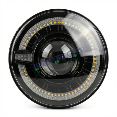 HJG C-320 7 Inch Headlight Set Pack of 2 108W Projector Ultra Wide 7 Inch Headlight Assembly 2pc C-320 Left Right White LED Headlight Projector Headlight Assembly | 108W CREE/Osram LED Chip Multi DRL Compatible with Jeep, Jimny, Thar, Gypsy - Set of 2, H4 - Biker.Store - www.biker.store