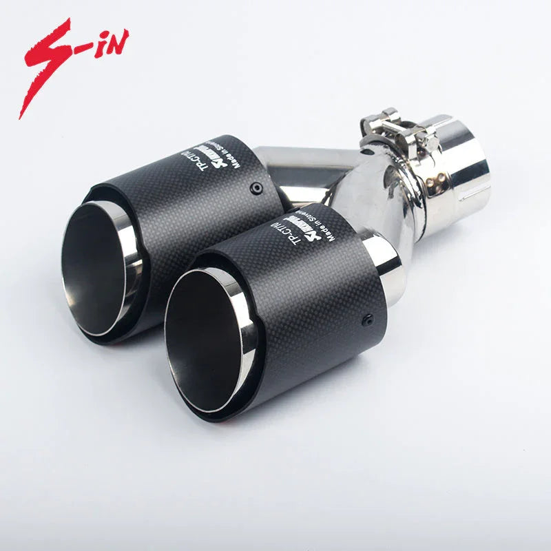 Dual Output Akrapovic Matte Carbon Fiber Exhaust Pipe End Tip for Universal Car - Biker.Store - www.biker.store
