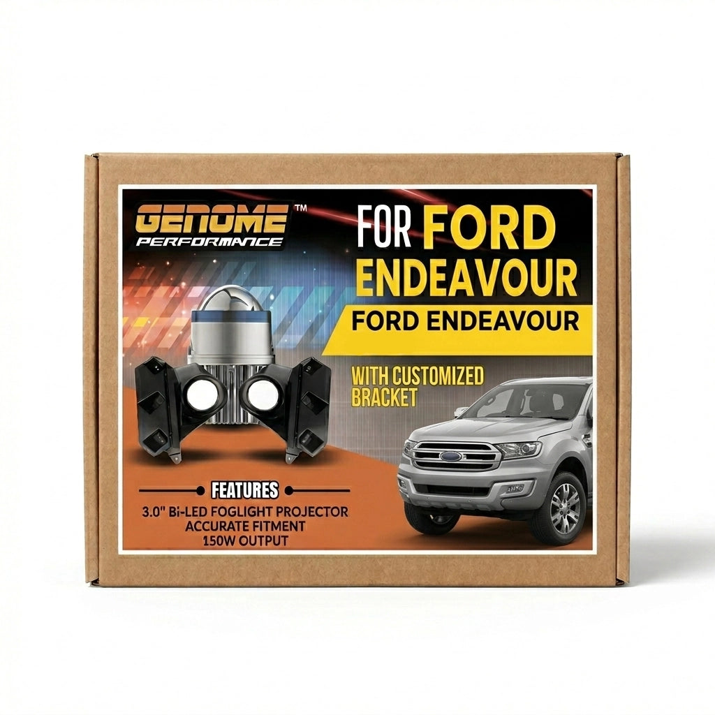 Genome 3 Inch Neo 250 Bi-LED Projector Direct Fit for Ford Endeavour 250W (With Black Bezels, White Halos) Headlight Projector 250W High Power 5500K 34000 Lumens High Brightness - with Customized Bracket for Ford Endeavour - Biker.Store - www.biker.store