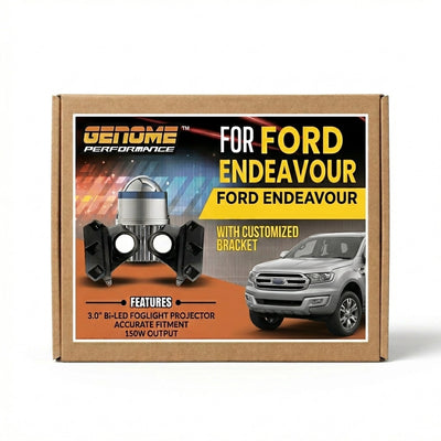 Genome 3 Inch Neo 250 Bi-LED Projector Direct Fit for Ford Endeavour 250W (With Black Bezels, White Halos) Headlight Projector 250W High Power 5500K 34000 Lumens High Brightness - with Customized Bracket for Ford Endeavour - Biker.Store - www.biker.store