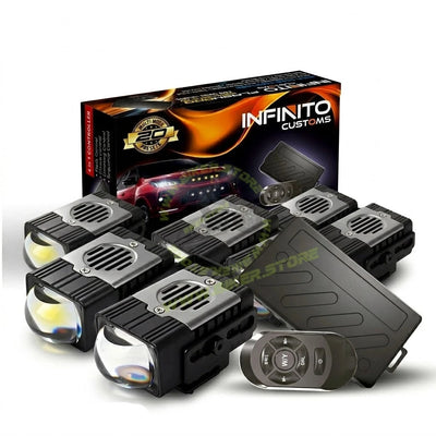 Genome Flash Pro Combo 200W 8-Piece LED Car Grille Lights Kit | 1-Inch Stealth Pods | Dual Color 3000K Yellow Low & 6000K White High Beam | Includes Wireless Remote & Wiring Harness - Biker.Store - www.biker.store