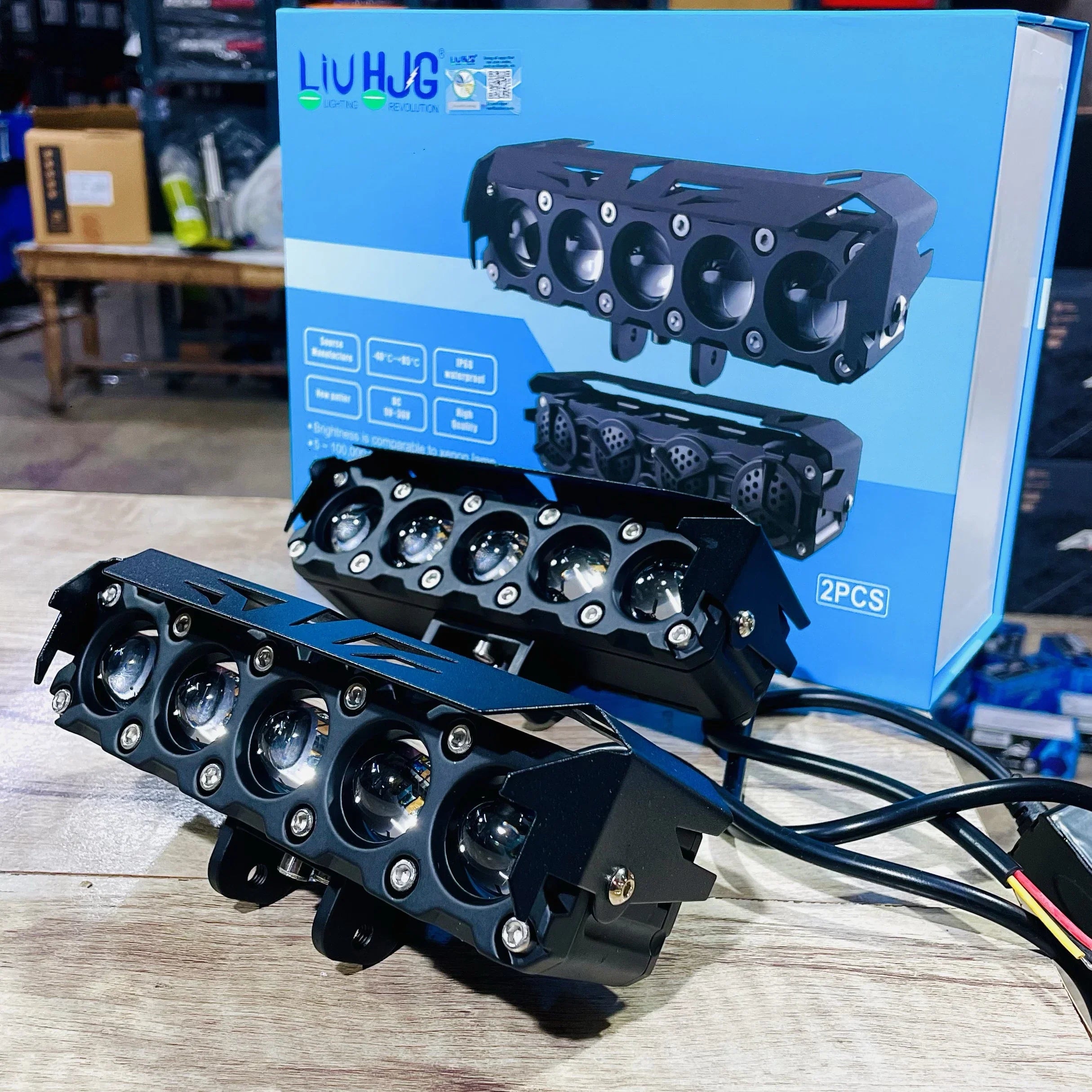 HJG ORIGINAL 150W 5 Lens MEGA DRIVE Fog Light For Bike/Car/Thar/Jeep ( Cool White, 75W each * 2 = 150W Total ) - Pack of 2 - Biker.Store - www.biker.store