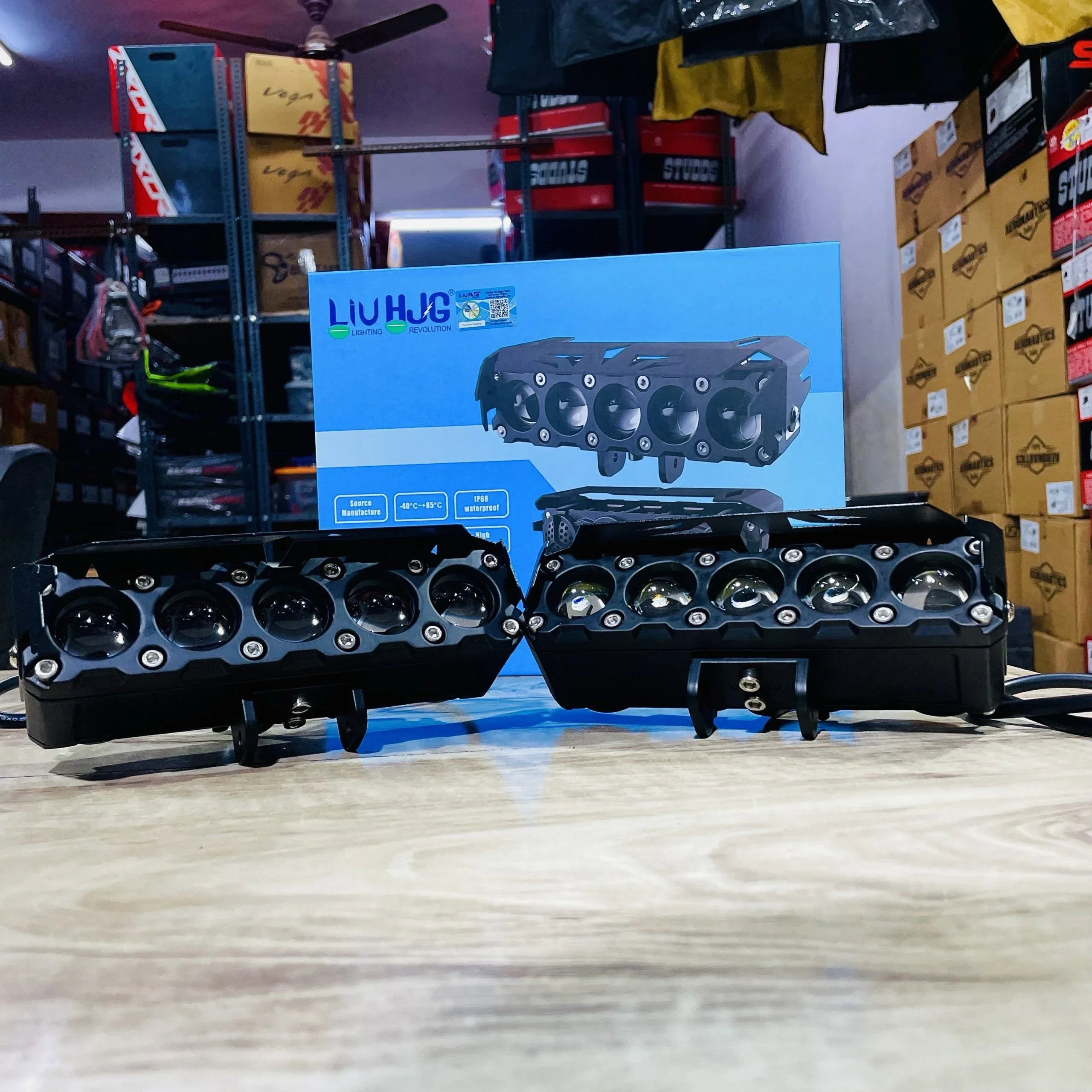 HJG ORIGINAL 150W 5 Lens MEGA DRIVE Fog Light For Bike/Car/Thar/Jeep ( Cool White, 75W each * 2 = 150W Total ) - Pack of 2 - Biker.Store - www.biker.store