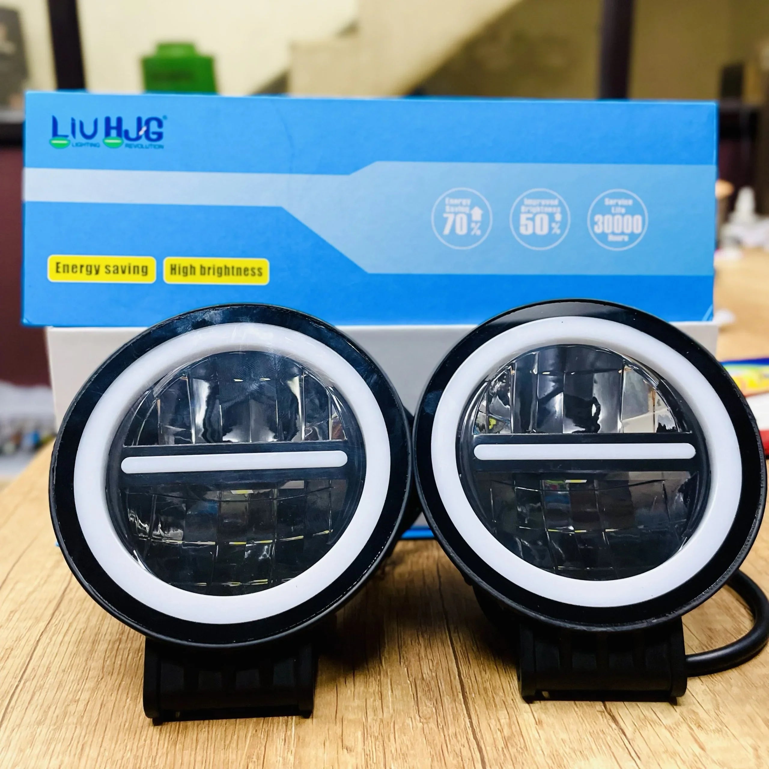 HJG Original 140W MINUS LIGHT Dual Color Yellow/White LED Fog Lights with Yellow Filter Cap for Bikes, Cars, Jeeps - Biker.Store - www.biker.store