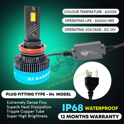 Ki Karry 300 WATTS LED Car Headlight Bulb, White Light, (Pack of 2 with 12 months Warranty) (H4/H19 Fitting) - Biker.Store - www.biker.store