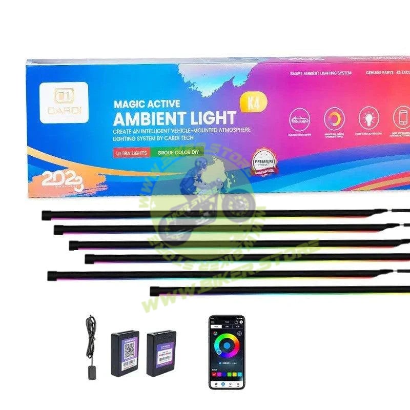 Cardi K4 Plus Ambient Light | K4 Plus 7th Gen, 6-in-1 | Ambient Smart LED Light Strip Kit for Interior Car Lighting | Universal Atmosphere Ambient Lighting Solution with App control - Biker.Store - www.biker.store