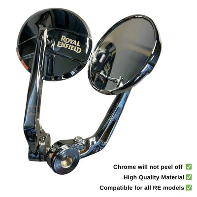 BAR END SIDE MIRRORS – CHROME SET OF -2 (ROYAL ENFIELD) COMPATIBLE FOR GT 650-INTERCEPTOR 650-HUNTER 350-SUPER METEOR 650-CLASSIC 350-REBORN-METEOR 350 - Biker.Store - www.biker.store