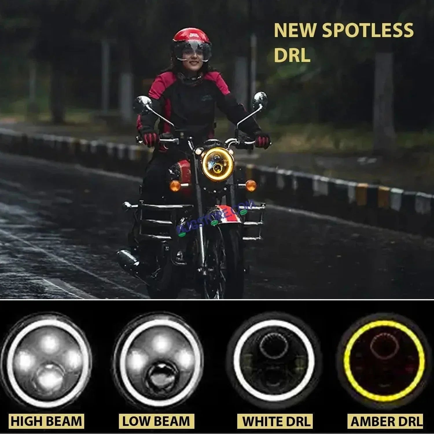 HJG Genuine Full Ring 5.75 Inch LED Headlight with Spotless and Bright DRL Fits in Harley Davidson, Jeep 5.75" (12V-80V DC 75W) - Biker.Store - www.biker.store