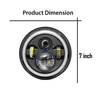 HJG Genuine Full Ring 7 Inch LED Headlight with Spotless and Bright DRL Fits in Royal Enfield (All Model) And Mahindra Thar (12V-80V DC 75W) - Biker.Store - www.biker.store