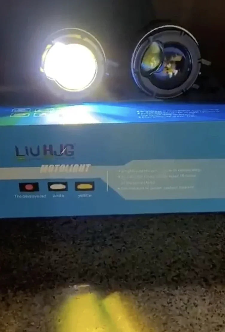 HJG P49 Dual Lens 120W New Model with Power Adaptor Foglight Ultra Wide Dual Intensity LED Driving Fog Lights White/Yellow (2*60W = 120W Total) Universal For All Cars & Bikes - Biker.Store - www.biker.store