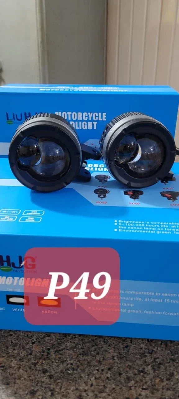 HJG P49 Dual Lens 120W New Model with Power Adaptor Foglight Ultra Wide Dual Intensity LED Driving Fog Lights White/Yellow (2*60W = 120W Total) Universal For All Cars & Bikes - Biker.Store - www.biker.store