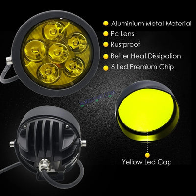 HJG 6 LED 120W Round CREE Foglight Foglamp with Yellow Cover 120W 6 LED HJG 120W 5 LED Car Accessories Led Headlights Lights Led Fog Lights For Motorcycle Car SUV Lights, Set of 2 with Wiring Harness Kit HJG 6 LED Round 120W - Biker.Store - www.biker.store