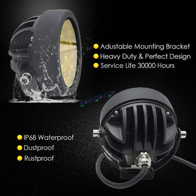 HJG 6 LED 120W Round CREE Foglight Foglamp with Yellow Cover 120W 6 LED HJG 120W 5 LED Car Accessories Led Headlights Lights Led Fog Lights For Motorcycle Car SUV Lights, Set of 2 with Wiring Harness Kit HJG 6 LED Round 120W - Biker.Store - www.biker.store