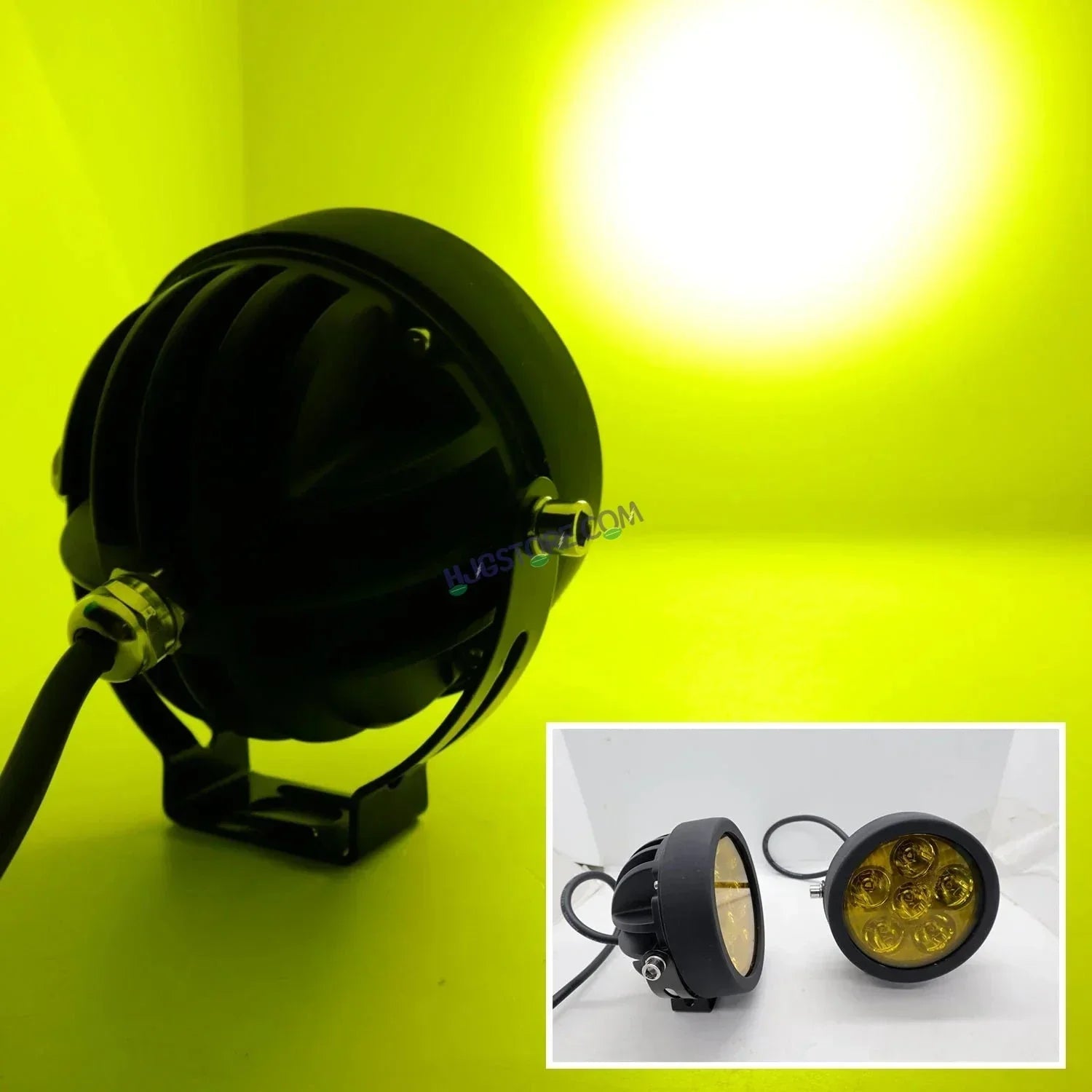 HJG 6 LED 120W Round CREE Foglight Foglamp with Yellow Cover 120W 6 LED HJG 120W 5 LED Car Accessories Led Headlights Lights Led Fog Lights For Motorcycle Car SUV Lights, Set of 2 with Wiring Harness Kit HJG 6 LED Round 120W - Biker.Store - www.biker.store