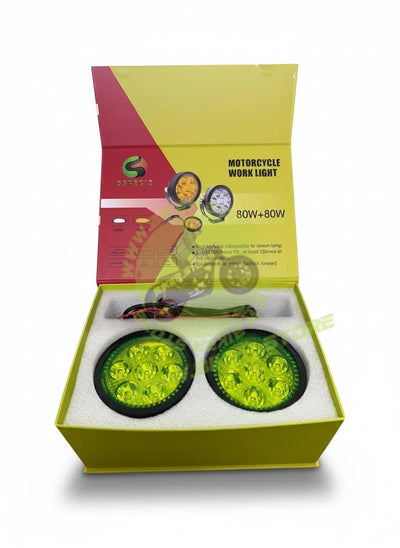 SSPEC Round 7-LED Motorcycle Fog Lights (Pair) – Dual Color White & Yellow with Wiring Harness - Biker.Store - www.biker.store