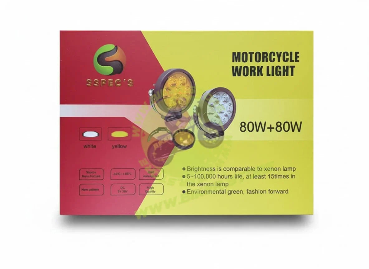 SSPEC Round 7-LED Motorcycle Fog Lights (Pair) – Dual Color White & Yellow with Wiring Harness - Biker.Store - www.biker.store